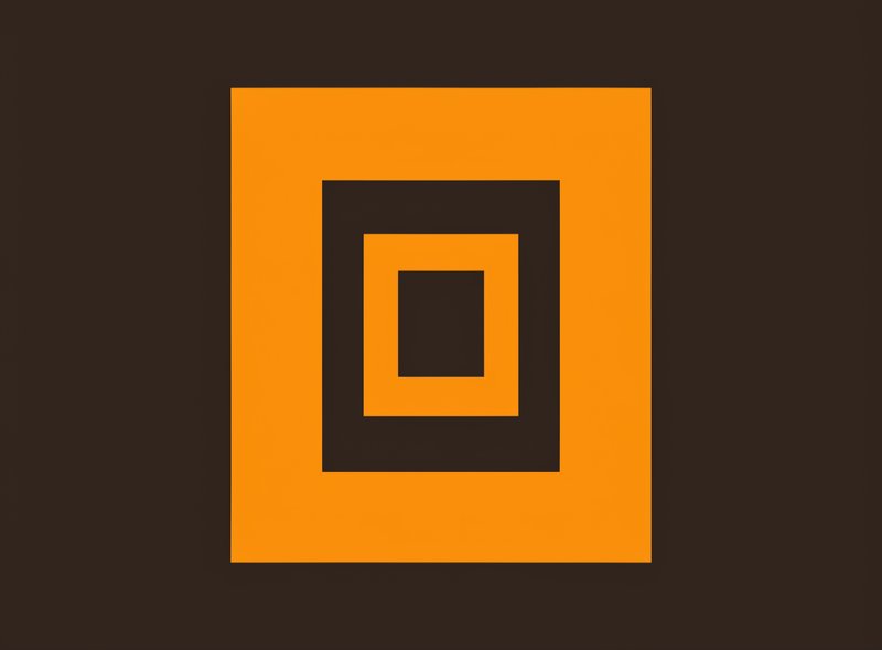 Nested squares create a layered design with contrasting orange and brown tones.